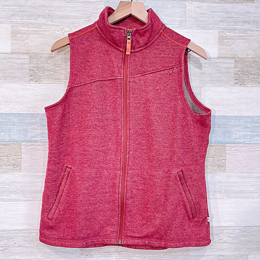 Orvis Full Zip Knit Vest Jacket Red Wool Outdoors Mock Neck Hiking Mens Medium